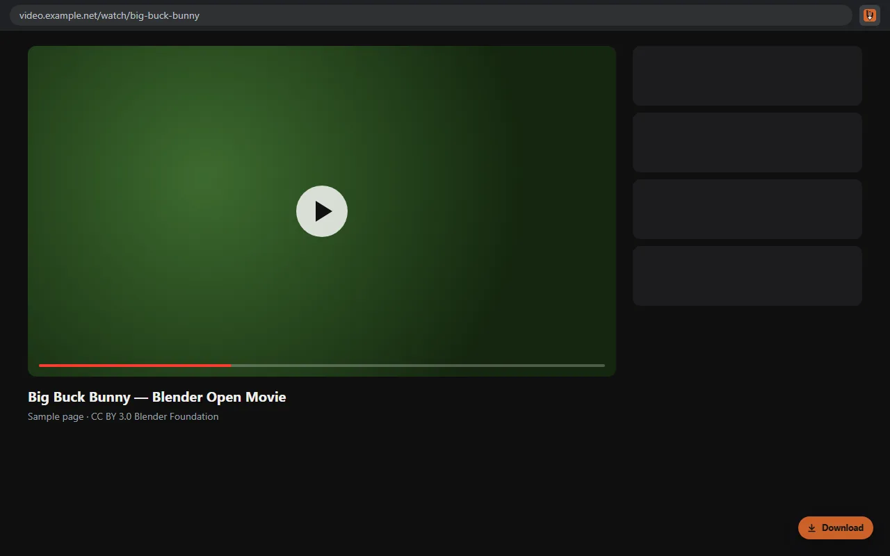 A video page with the extension’s Download button in its bottom-right corner
